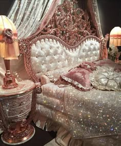 a fancy bed with lots of sparkle on it