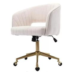 a white office chair with wheels and casteors