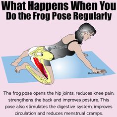 a woman doing an exercise on a mat with the words, what happens when you do the frog pose regularly?