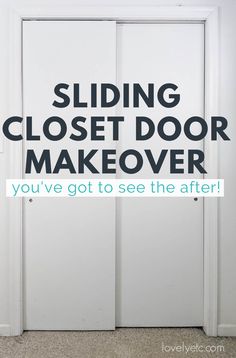 an open closet door with the words sliding closet door makeover you've got to see the after