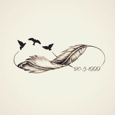 three birds flying in the sky with a feather on it's tail and an inscription that reads so 5, 999