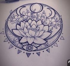 a drawing of a lotus flower in a circle