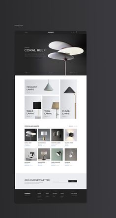 an image of a website design for lamps and lighting fixtures, with the title'coral reef'above it