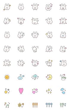 some cute little bunny icons on a white background