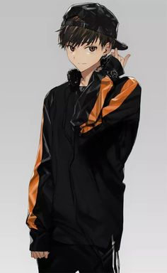 an anime character wearing black and orange clothes