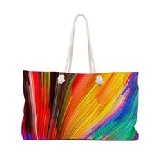 Heading to the beach this weekend? You need the Couleurs Oversized Weekender Tote Bag! It's the perfect beach bag for all your summer essentials, because with its oversized design you can fit it all in. Get ready to have a beach-tastic time! 100% Spun Polyester: Made from spun polyester threads so it doesn't wrinkle and require ironing T-bottom Cream sheeting interior lining One size: 24" x13" Rope handles: 27" long, cream-colored rope handles fed through gold color metal grommets Note: Size tol Perfect Beach Bag, Colored Rope, Retro Bags, Thick Rope, Weekender Tote Bag, Weekender Tote, Rope Handles, Modern Retro, Summer Essentials