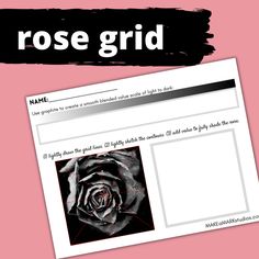 the rose grid is shown with text on it and an image of a pink rose