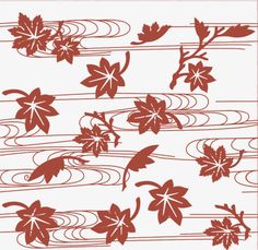 an image of red leaves on white paper with waves and swirls in the background