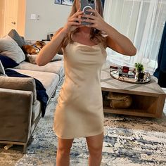 I Bought This Beautiful Dress At A Mykonos Boutique. There Are No Interior Tags And The Dress Came In One-Size. Beige Mini Length Slip Dress, Beige Sheath Mini Dress For Night Out, Beige Mini Slip Dress For Night Out, Cowl Neck Dress, Women's Boutique, Ladies Boutique, Mykonos, Boutique Dresses, Beautiful Dress