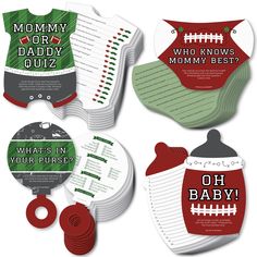 four different designs of baby bibs with the words, who's in your purse?