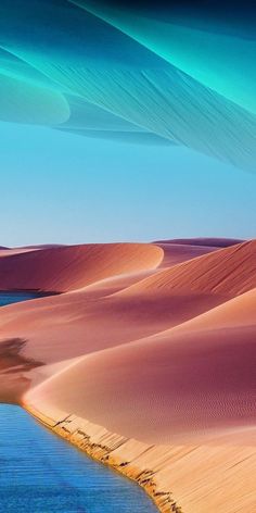 the desert is filled with water and sand dunes