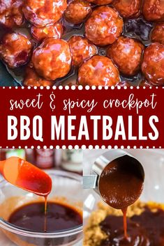 the bbq meatballs are being drizzled with barbecue sauce and then covered in hot sauce