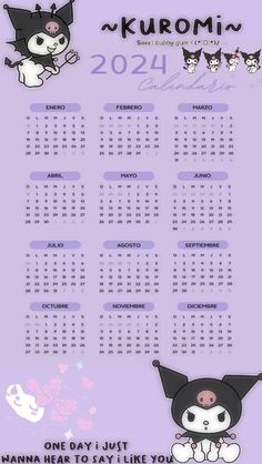 a calendar with cats on it and the date for each month in purple, black and white