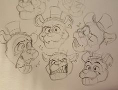 sketches of cartoon characters with different facial expressions