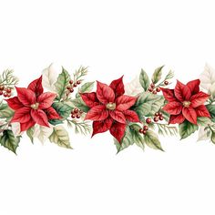 a christmas border with poinsettis and holly