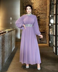 Women's Saudi Arabia Prom Dresses Long Sleeves Evening Dresses High Neck Pleated Beads Chiffon Ankle Prom Dresses Long Sleeves, Dresses High Neck, Long Sleeve Evening Dresses, Beaded Chiffon, Formal Party Dress, Prom Dresses Long With Sleeves, Prom Dresses Long, Saudi Arabia, Dresses Long