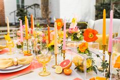 two pictures of a table setting with flowers and candles