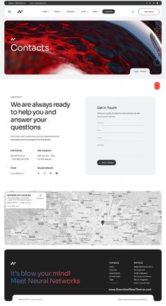 the landing page for contact, which is designed to look like it has red and black lines