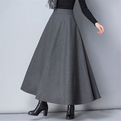 High Waist Elastic A-Line Wool Maxi Skirt    SIZE (CM) Hip Waist Long Length  Mid-Long Length    S  56-68 86  76    M  60-72 86  76    L  64-76 86  76    XL  68-82 86  76    2XL  72-86 86  76    3XL  76-90 86  76 Wool Maxi Skirt, Style Transformation, Maxi Rok, Lady Girl, Wool Skirts, Casual Work, Gray Skirt, Mode Vintage, Long Length