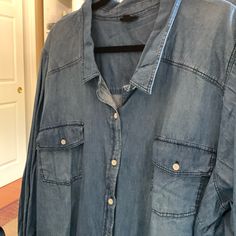 Torrid Size 6 Blue Jean Shirt Never Worn. Blue Shirt With Jeans, Blue Denim Shirt, Jean Shirts, Denim Shirt, Blue Denim, Button Down Shirt, Womens Tops, Blue, Women Shopping