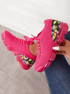 DETAILS Lace-up Air cushion Flower design Round toe 1.2'' heel Neon Shoes Outfit, Flower Sneakers, Neon Shoes, Latest Fashion Shoes, Outfit Sneakers, Body Posture, Summer Sneakers, Lightweight Sneakers, Shoes Outfit