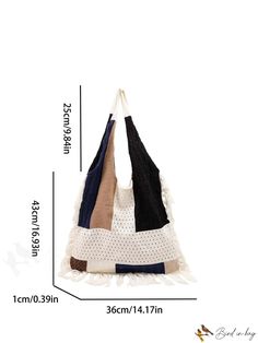 BirdinBag - Chic Crochet Tote Bag with Colorblock Design and Tassel Decoration Multicolor Patchwork Shoulder Bag For The Beach, Rectangular Patchwork Shoulder Bag For Beach, Beach Rectangular Patchwork Shoulder Bag, Rectangular Patchwork Beach Shoulder Bag, Rectangular Patchwork Bags For The Beach, White Rectangular Beach Bag With Tassels, Rectangular Patchwork Beach Bag, Rectangular Crochet Bag With Tassels For Daily Use, White Rectangular Bag With Fringe