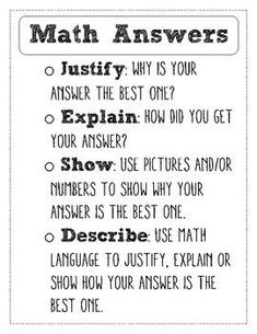 a black and white poster with the words math answers