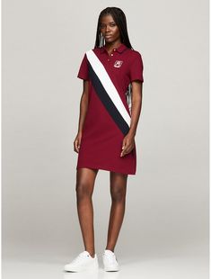 Tommy Hilfiger women's dress. Soft, stretch cotton in an easy cut makes this sporty polo dress a comfortable pick. The bold diagonal banner stripe makes it a memorable one.  Material: 97% Cotton, 3% Elastane. Ladies Dress, Tommy Hilfiger Women, Polo Dress, Stretch Cotton, Red Dress, Tommy Hilfiger, Women's Dress, How To Memorize Things, Dress Outfits