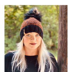 "I just love Fall, its the perfect time of year. Orange, yellow and reds leaves all over, the cold hits and you get to put on your favorite beanies! This one is one of them. Halloween themed wool beanie. Its the perfect touch for Fall. >>PLEASE READ<< COLORS → Black brim with orange and black stripes FUR POM COLOR → Shown in Black Fur Pom or can choose Black Yarn Pom >>SIZES << Newborn→ 13\" 3 Month → 16\" 6 Month → 17\" 12 Month → 18\" 2 Years Old → 19\" 3-5 Years Old → Outdoor Fall Beanie One Size, Warm Fall Hats One Size, One Size Beanie For Cold Weather And Fall, One Size Beanie For Cold Weather In Fall, Warm Bonnet For Fall, One Size Fits Most, Fall Cold Weather Beanie, Warm Bonnet For Fall, Warm Fall Hats, One Size Fits Most Bonnet For Outdoor Fall Use