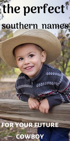 a young boy wearing a cowboy hat with the words, for your future cowboy on it