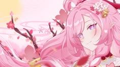 Flower In Hair, Long Hair Braids, Girl With Pink Hair, Pointy Ears, Elf Girl, Twitter Banner, Honkai Impact 3rd