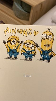 a card with three minions on it and the words, minions v baes