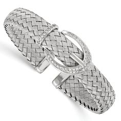 Sterling Silver C.Z Woven Flexible Cuff Bangle at $ 247.8 only from Jewelryshopping.com Trendy Jewelry, Cz Stone, Silver Bracelets, Silver 925, Gold Jewelry, Cubic Zirconia, 925 Sterling Silver, Cuff, Bracelet