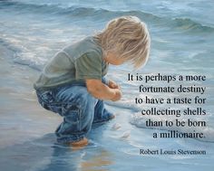 a painting of a young boy playing in the water with a quote from robert louis stevens