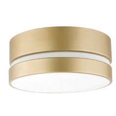 an image of a modern flush light fixture in gold and white color with dim lighting