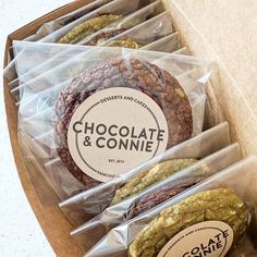 chocolate and conine cookies in plastic bags