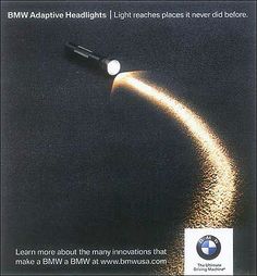 an advertisement for bmw headlights with a flashlight