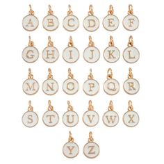 White & Gold Alphabet Charm Set by Bead Landing™ | Michaels Customizable White Round Jewelry, White Initial Pendant Charm Necklace With Letter Beads, White Initial Pendant Charm Necklaces With Letter Beads, White Initial Pendant Charm Necklace, White Adjustable Charm Necklace With Letter Beads, Adjustable White Charm Necklaces With Letter Beads, White Round Pendant Charm Necklace, White Initial Pendant Charm Necklaces, Everyday White Initial Pendant Charm Necklaces