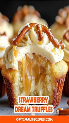 cupcakes with frosting and caramel drizzled on the top