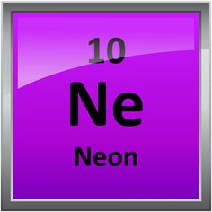 the element neon is shown in purple and silver, with black letters on it