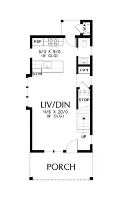 the floor plan for a small house with two levels and an upstairs bedroom, which is also