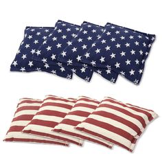 four american flag pillows and one pillow cover