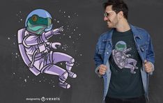 Frog in space t-shirt design Pizza Shirt Design, Astronaut Floating In Space, Pizza Tshirt, Pizza Shirt, Vector Patterns Design, Eating Pizza, Floating In Space, Design Festival