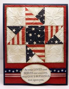 an american flag quilt with the words as your loved one serves our country, may god's blessing rest upon you