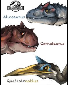 three different types of dinosaurs are shown