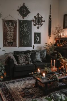 a living room filled with furniture and candles