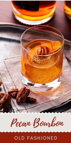 Pecan pie meets bourbon old fashioned! This seasonal twist takes the the classic cocktail to the next level with brown sugar and pecan liqueur. Great for holidays gatherings! Pecan Pie Old Fashioned Drink, Pecan Old Fashioned Cocktail, Classy Drinks, Unique Food Gifts, Bourbon Old Fashioned, Best Mixed Drinks, Old Fashion Cocktail Recipe, Liqueur Drinks