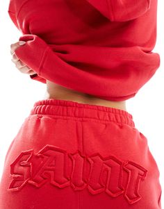 Sweatpants by Murci Part of a co-ord set Hoodie sold separately Elasticized waistband Functional pockets 'Saint' applique to reverse Elastic cuffs Relaxed, tapered fit Co Ord Set, Murcia, Co Ord, Jogging, Asos, Latest Trends, Sweatpants, Pants For Women, Red