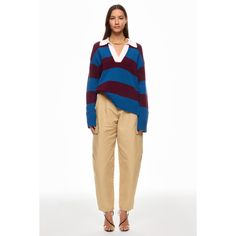 Striped (47% Merino Wool, 38% Viscose, 10% Nylon, 5% Cashmere). Knit. Collared. Long Sleeve. Imported. Rent The Runway, Polo Sweater, Blue Print, Merino Wool, Cashmere, Wool, Knitting, Long Sleeve, Blue