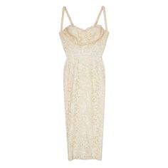 This French haute couture 1950s cream lace bustier dress hugs the female silhouette to perfection. The lace is incredibly intricate and has a lovely thickness to it - a testament to its quality. The bust area features a sweetheart neckline and shoulder straps made from the same lace material, with boning to the front offering shape and support. A zip and flattering slit can be found on the middle back of the dress. It isn’t lined and the original owner probably had bespoke, or couture undergarments made for the dress. They aren’t necessary and she can be comfortably worn as is. In excellent vintage condition, no issues noted with the lace and she is strong and wearable. A petite size, the dress would best fit a UK size 4-6 or US 0. Our model is a UK 6-8 and 5ft 4in. (163cm) and this dress Bustier Wedding Dress, Lace Bustier Dress, French Haute Couture, Aubrey Hepburn, French Cream, Female Silhouette, Lace Bustier, Lace Material, Vintage Things